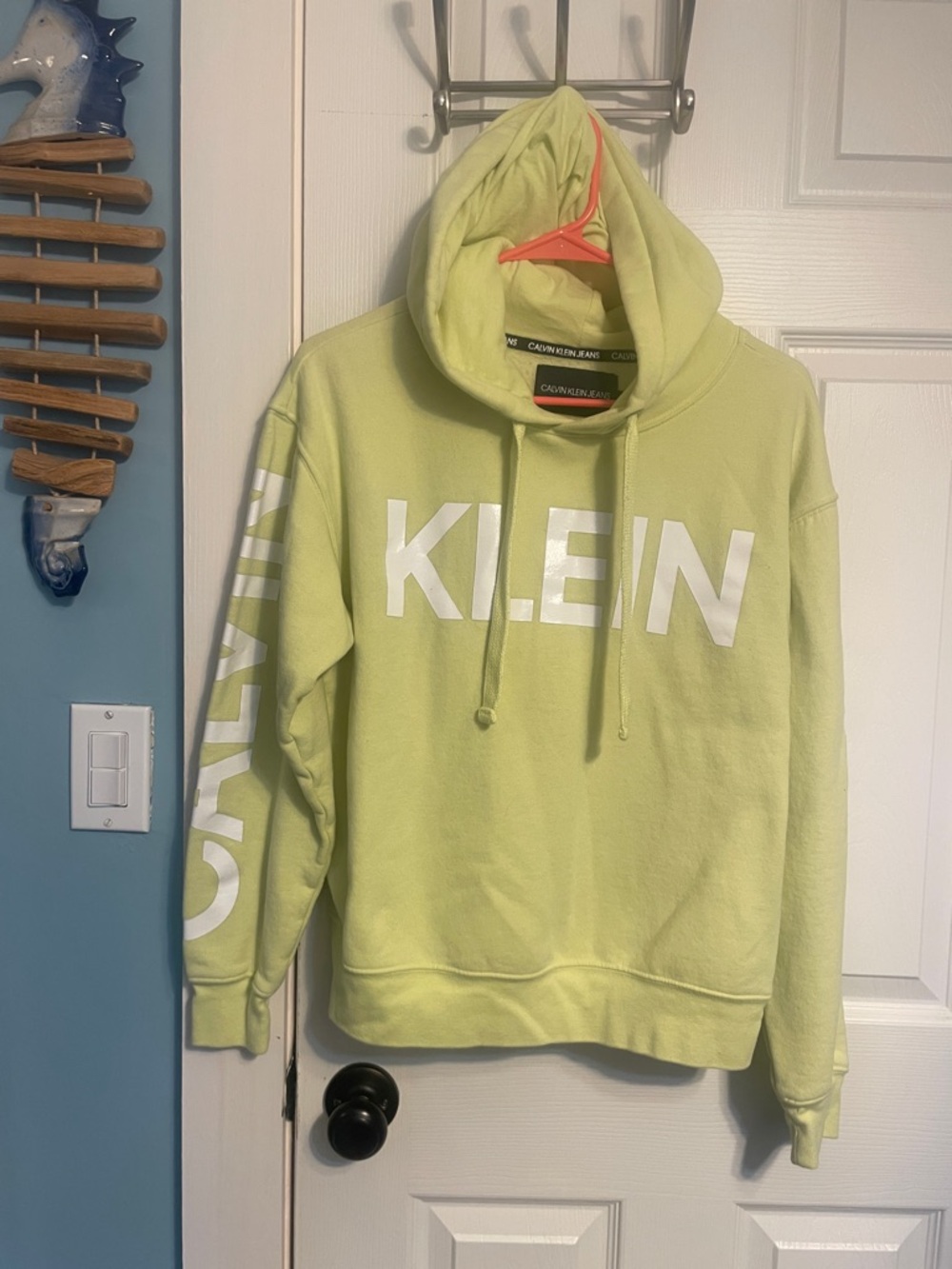 Calvin Klein Men’s Lime Green KLEIN Logo Hoodie